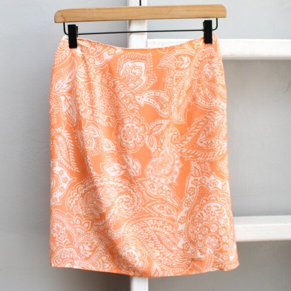 Saks 5th Avenue Folio Orange White Paisley Wrap Knot Tie Silk Mini Skirt Size 4 - Picture 2 of 6